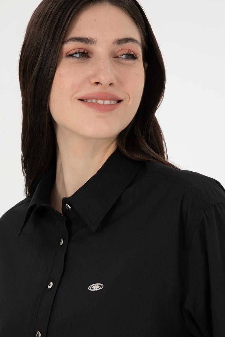 Kadın Siyah Uzun Kollu Gömlek - 50293802038