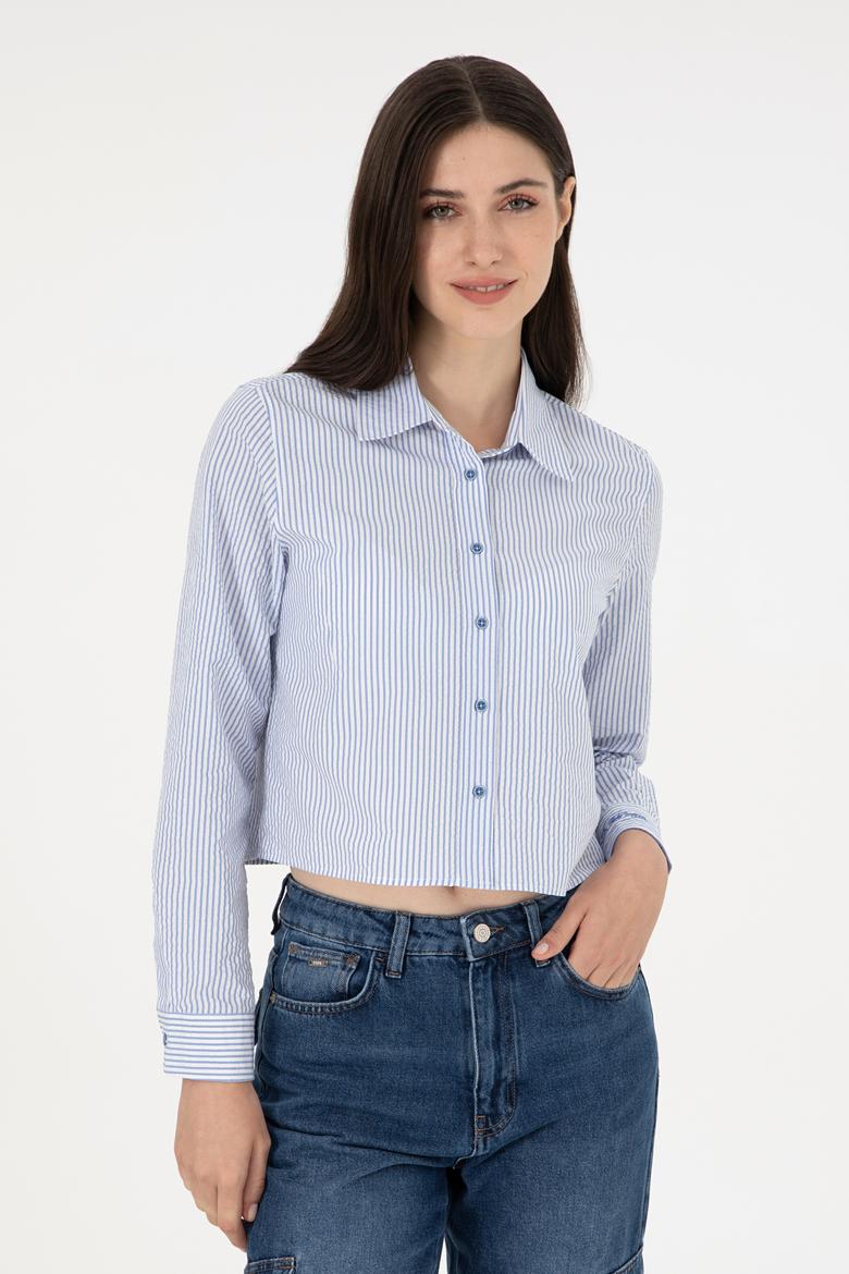 Kadın Saks Uzun Kollu Gömlek