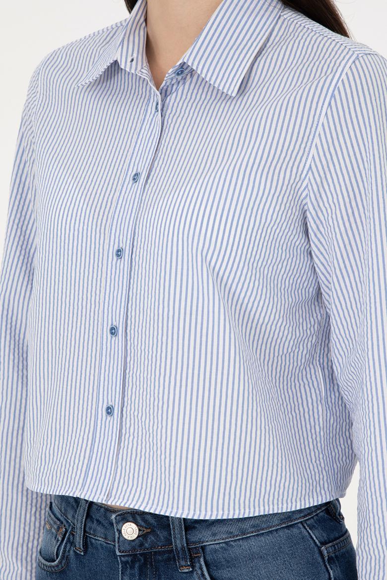 Kadın Saks Uzun Kollu Gömlek - 50296997003