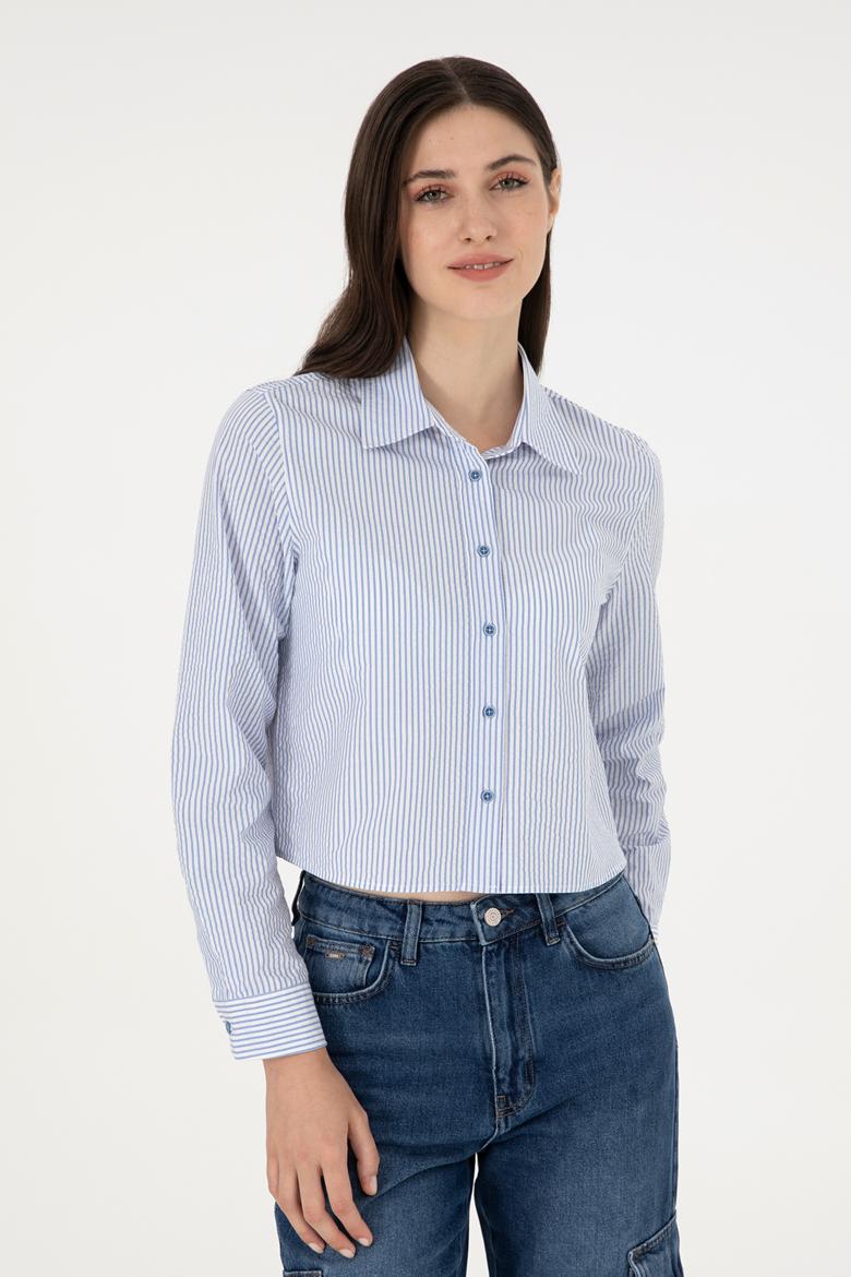 Kadın Saks Uzun Kollu Gömlek - 50296997003