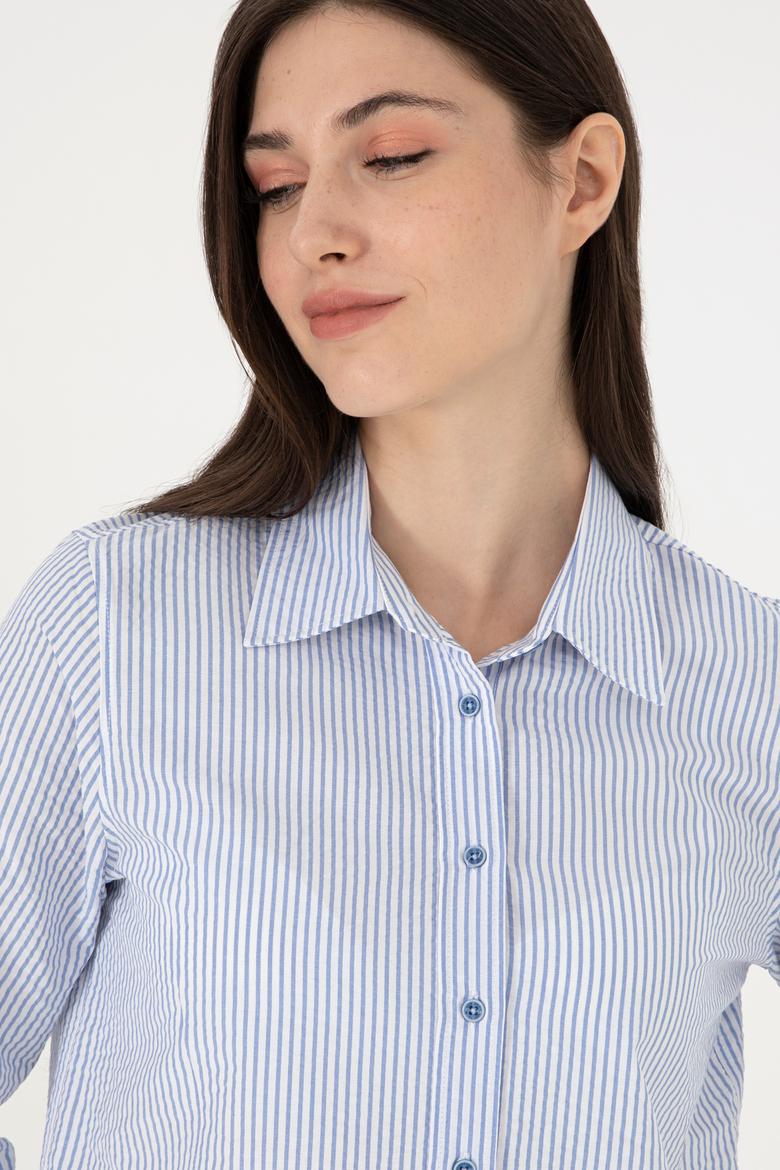 Kadın Saks Uzun Kollu Gömlek - 50296997003