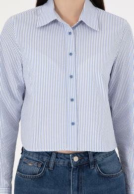 Kadın Saks Uzun Kollu Gömlek - 50296997003