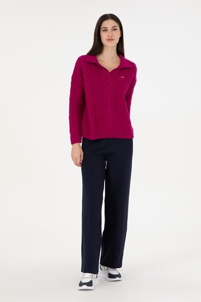 Kadın Lacivert Loose Fit Triko Pantolon