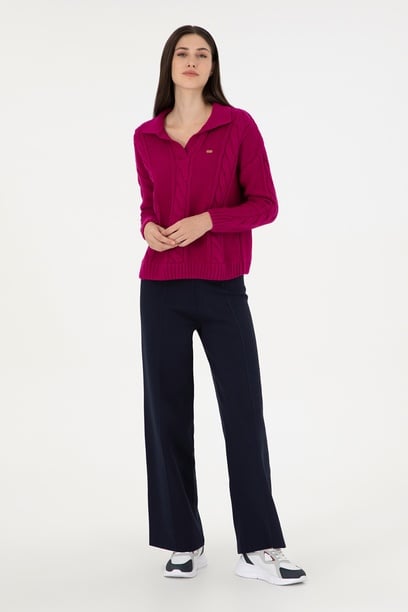 Kadın Lacivert Loose Fit Triko Pantolon