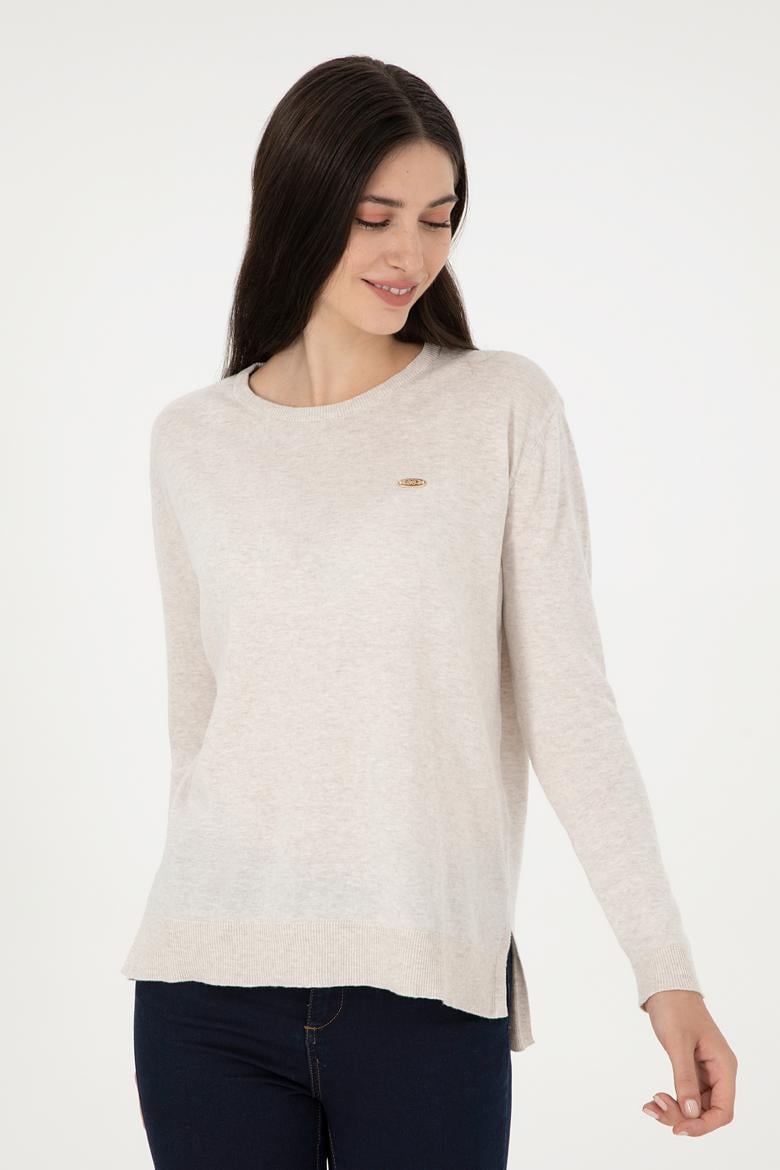 Kadın Taş Melanj Basic Bisiklet Yaka Kazak - 50288951038