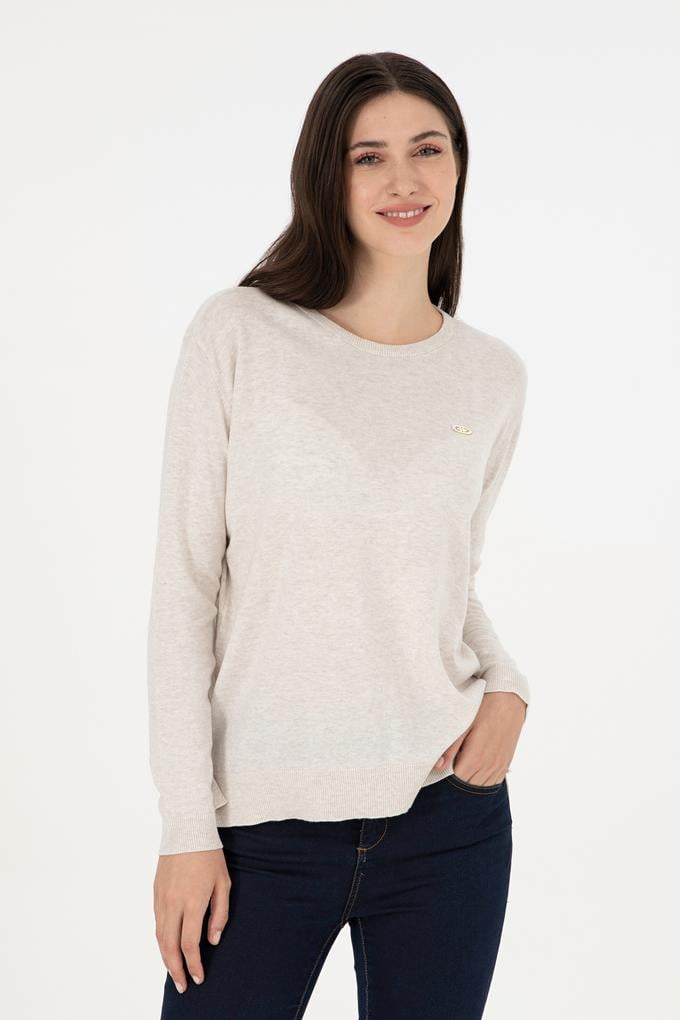 Kadın Taş Melanj Basic Bisiklet Yaka Kazak