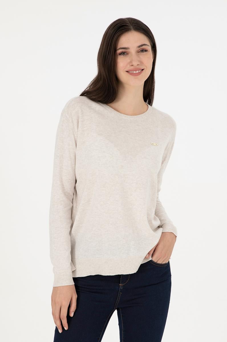 Kadın Taş Melanj Basic Bisiklet Yaka Kazak