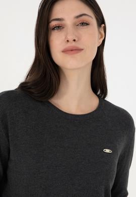 Kadın Antrasit Melanj Basic Bisiklet Yaka Kazak - 50288951069