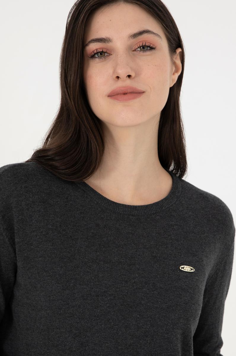 Kadın Antrasit Melanj Basic Bisiklet Yaka Kazak