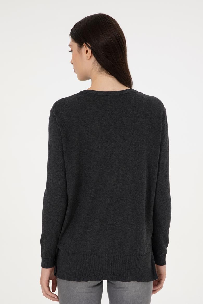 Kadın Antrasit Melanj Basic Bisiklet Yaka Kazak - 50288951069