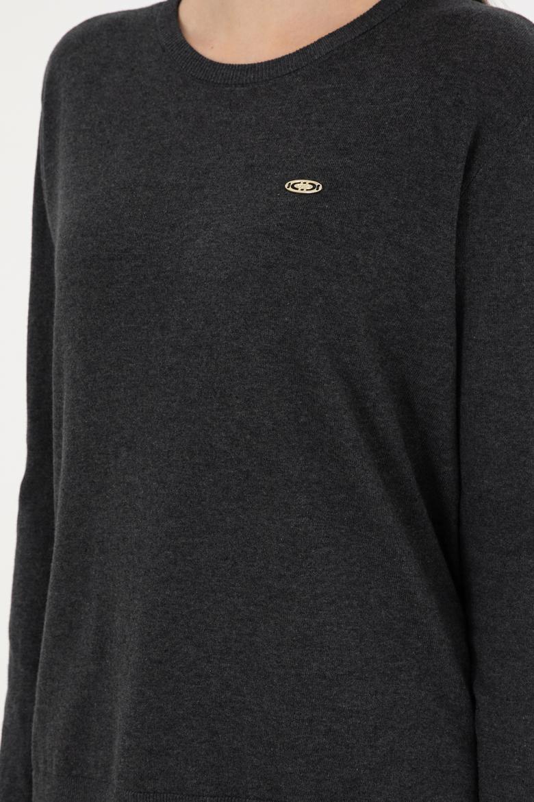 Kadın Antrasit Melanj Basic Bisiklet Yaka Kazak - 50288951069