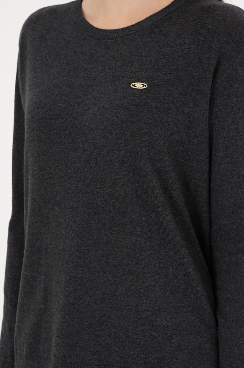 Kadın Antrasit Melanj Basic Bisiklet Yaka Kazak