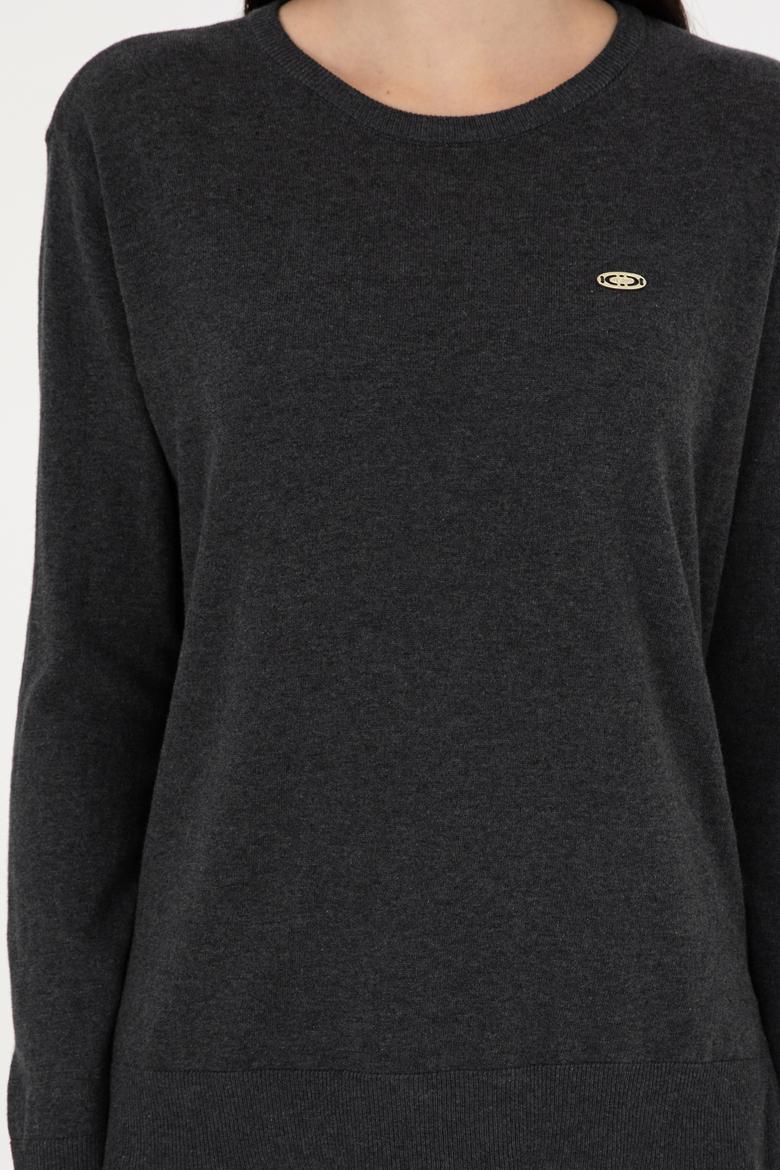 Kadın Antrasit Melanj Basic Bisiklet Yaka Kazak - 50288951069