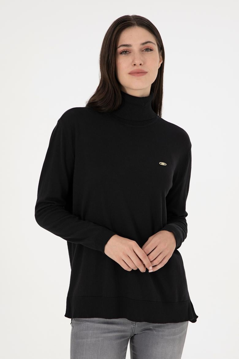 Kadın Siyah Basic Boğazlı Kazak - 50288974005