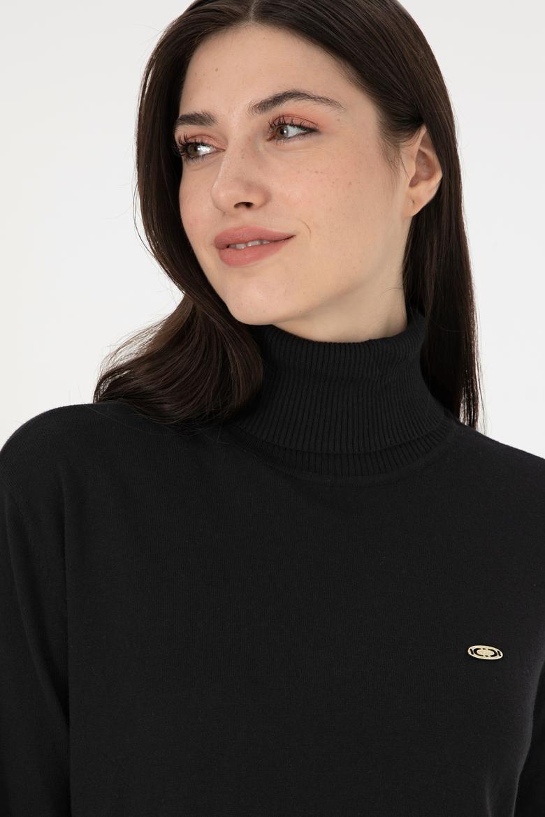 Kadın Siyah Basic Boğazlı Kazak - 50288974005