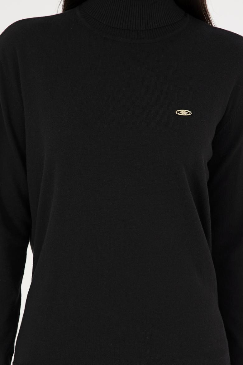 Kadın Siyah Basic Boğazlı Kazak - 50288974005