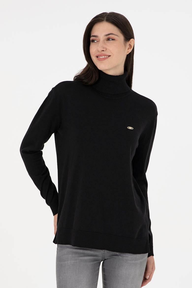 Kadın Siyah Basic Boğazlı Kazak