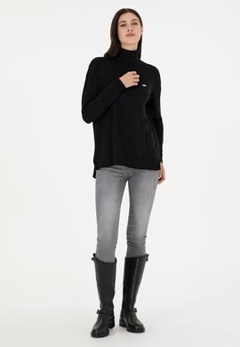 Kadın Siyah Basic Boğazlı Kazak - 50288974005