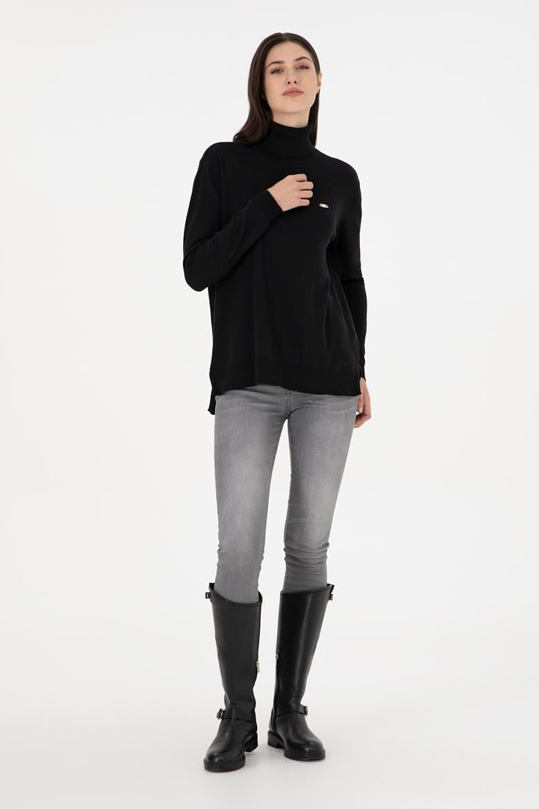 Kadın Siyah Basic Boğazlı Kazak - 50288974005