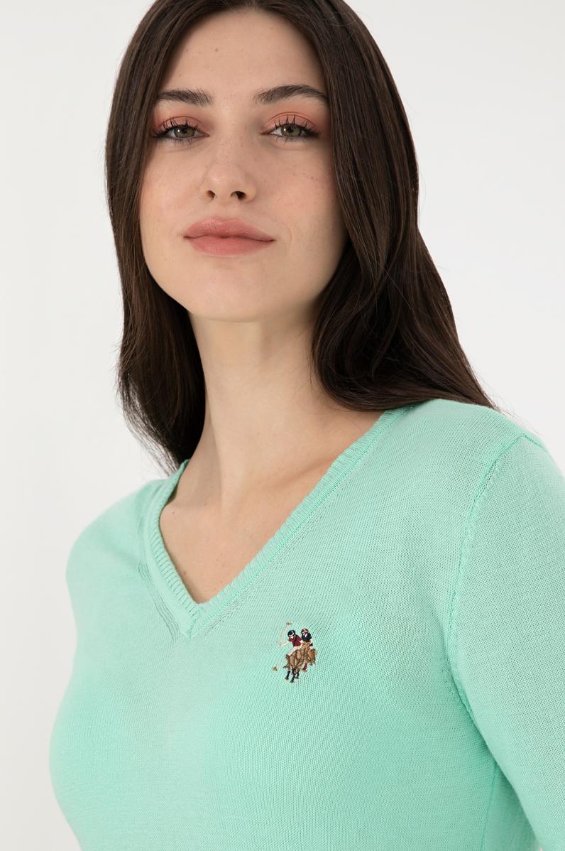 Kadın Mint Basic V Yaka Kazak