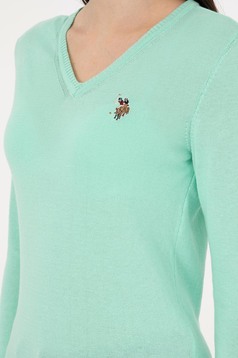 Kadın Mint Basic V Yaka Kazak