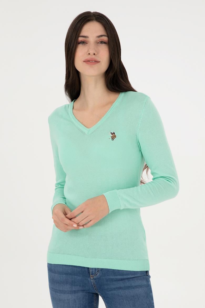 Kadın Mint Basic V Yaka Kazak - 50288983045