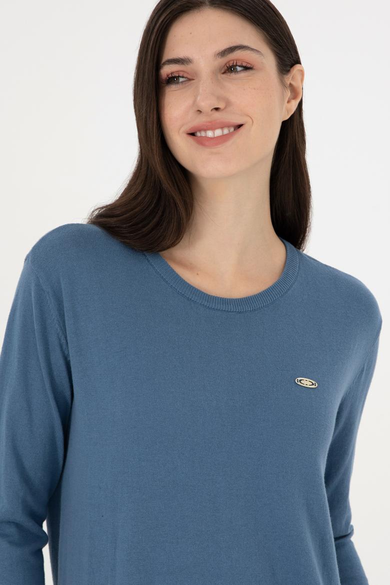 Kadın Koyu Mavi Basic Bisiklet Yaka Kazak - 50288951051