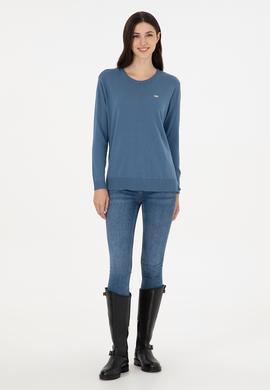 Kadın Koyu Mavi Basic Bisiklet Yaka Kazak - 50288951051