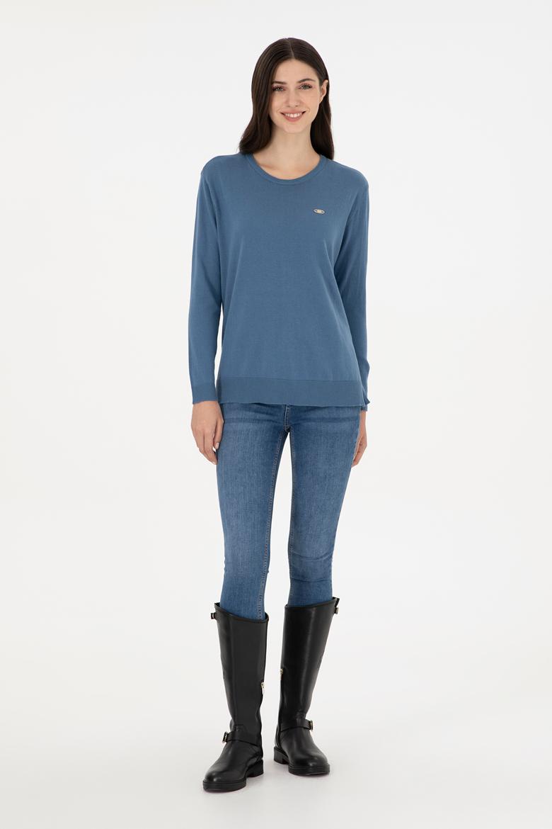 Kadın Koyu Mavi Basic Bisiklet Yaka Kazak - 50288951051