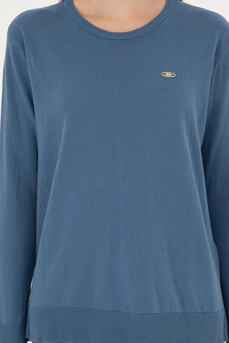 Kadın Koyu Mavi Basic Bisiklet Yaka Kazak - 50288951051