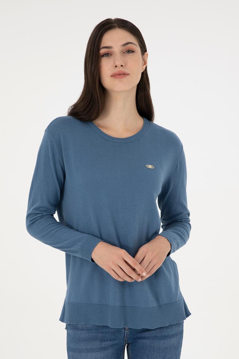 Kadın Koyu Mavi Basic Bisiklet Yaka Kazak - 50288951051