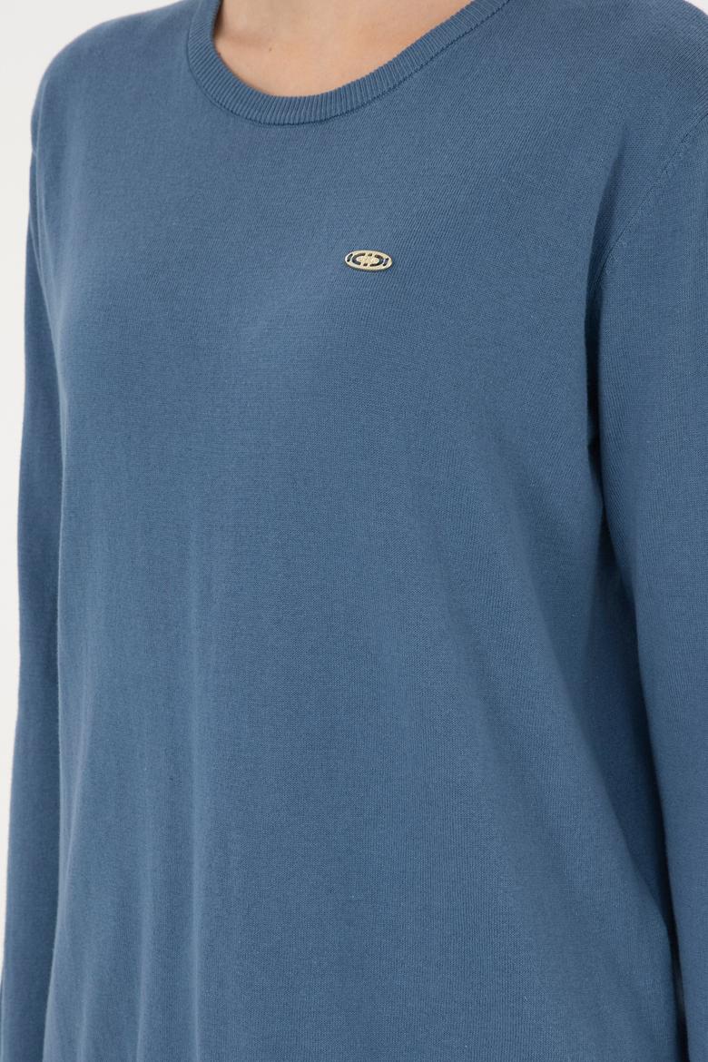 Kadın Koyu Mavi Basic Bisiklet Yaka Kazak - 50288951051