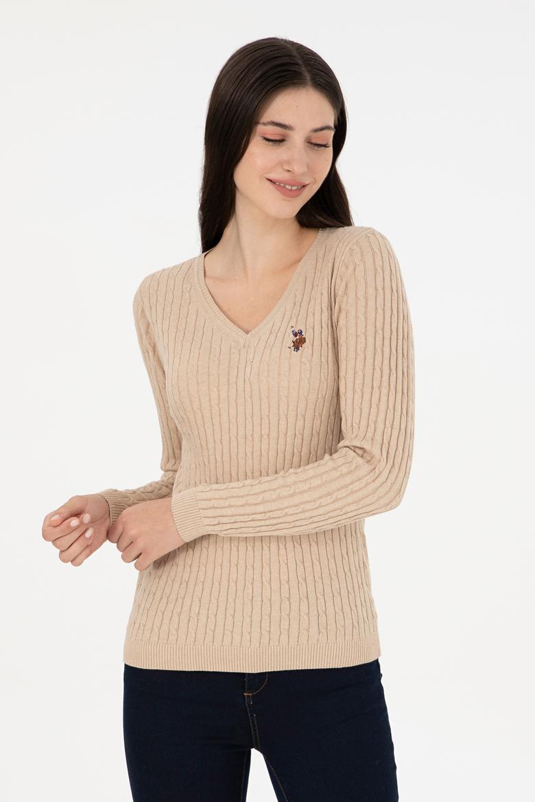 Kadın Kum Melanj V Yaka Basic Kazak