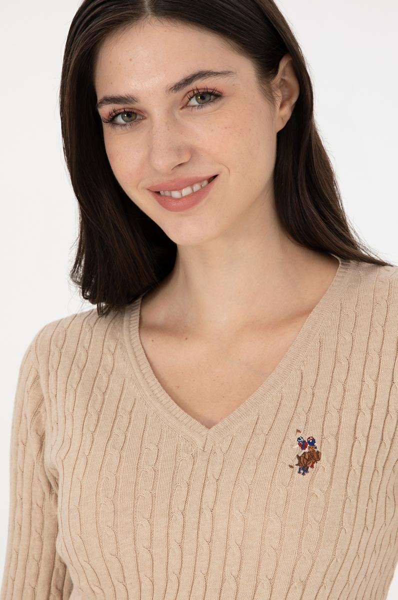 Kadın Kum Melanj V Yaka Basic Kazak