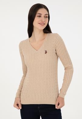 Kadın Kum Melanj V Yaka Basic Kazak - 50288992098