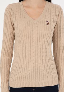 Kadın Kum Melanj V Yaka Basic Kazak - 50288992098