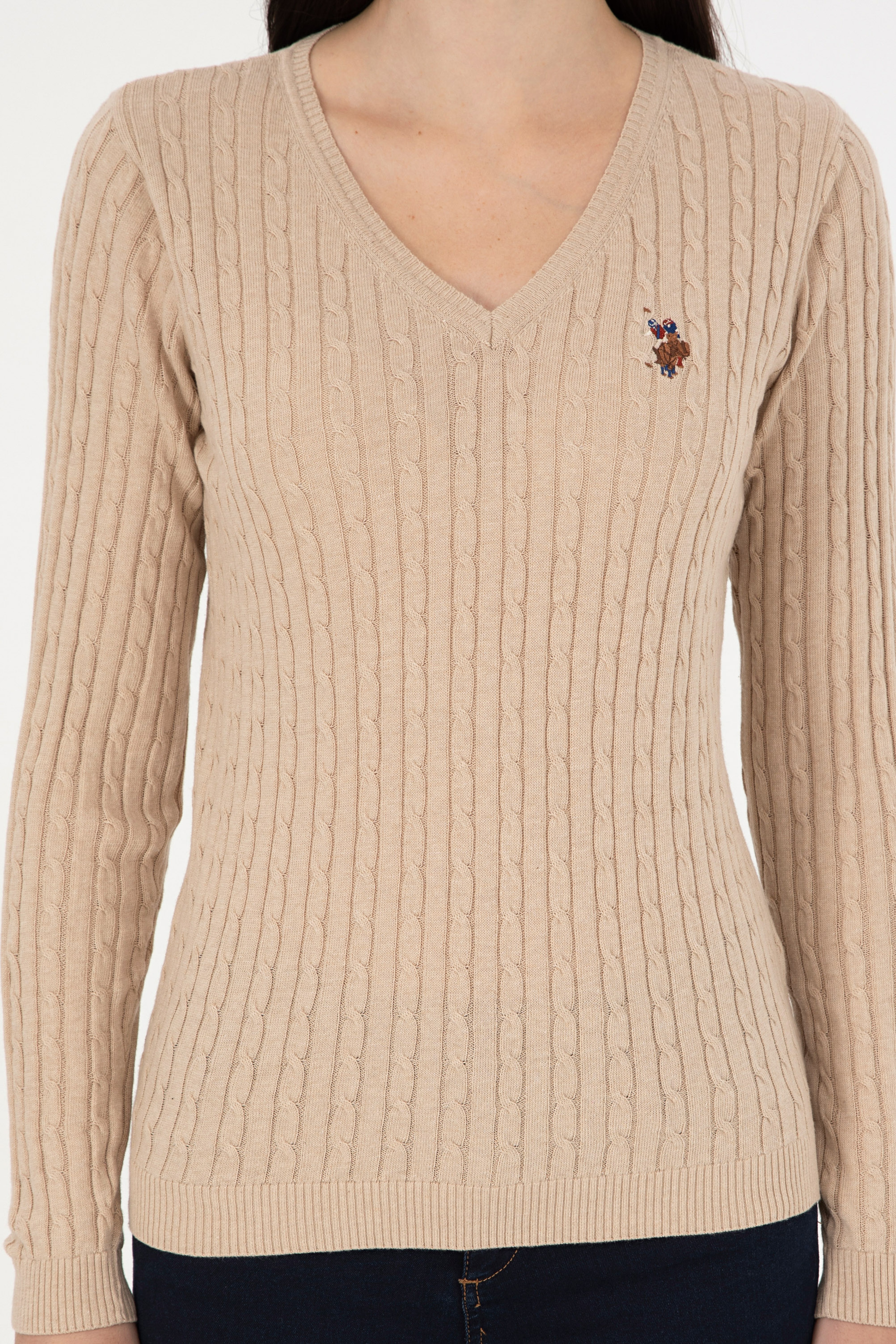 Kadın Kum Melanj V Yaka Basic Kazak