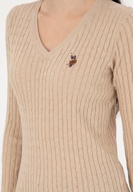 Kadın Kum Melanj V Yaka Basic Kazak - 50288992098