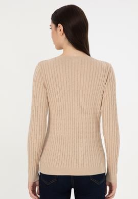 Kadın Kum Melanj V Yaka Basic Kazak - 50288992098