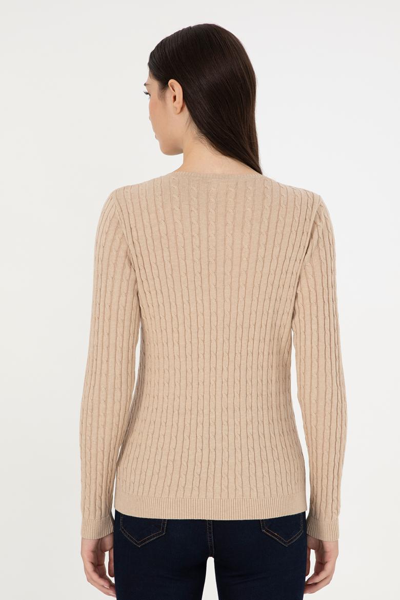 Kadın Kum Melanj V Yaka Basic Kazak - 50288992098