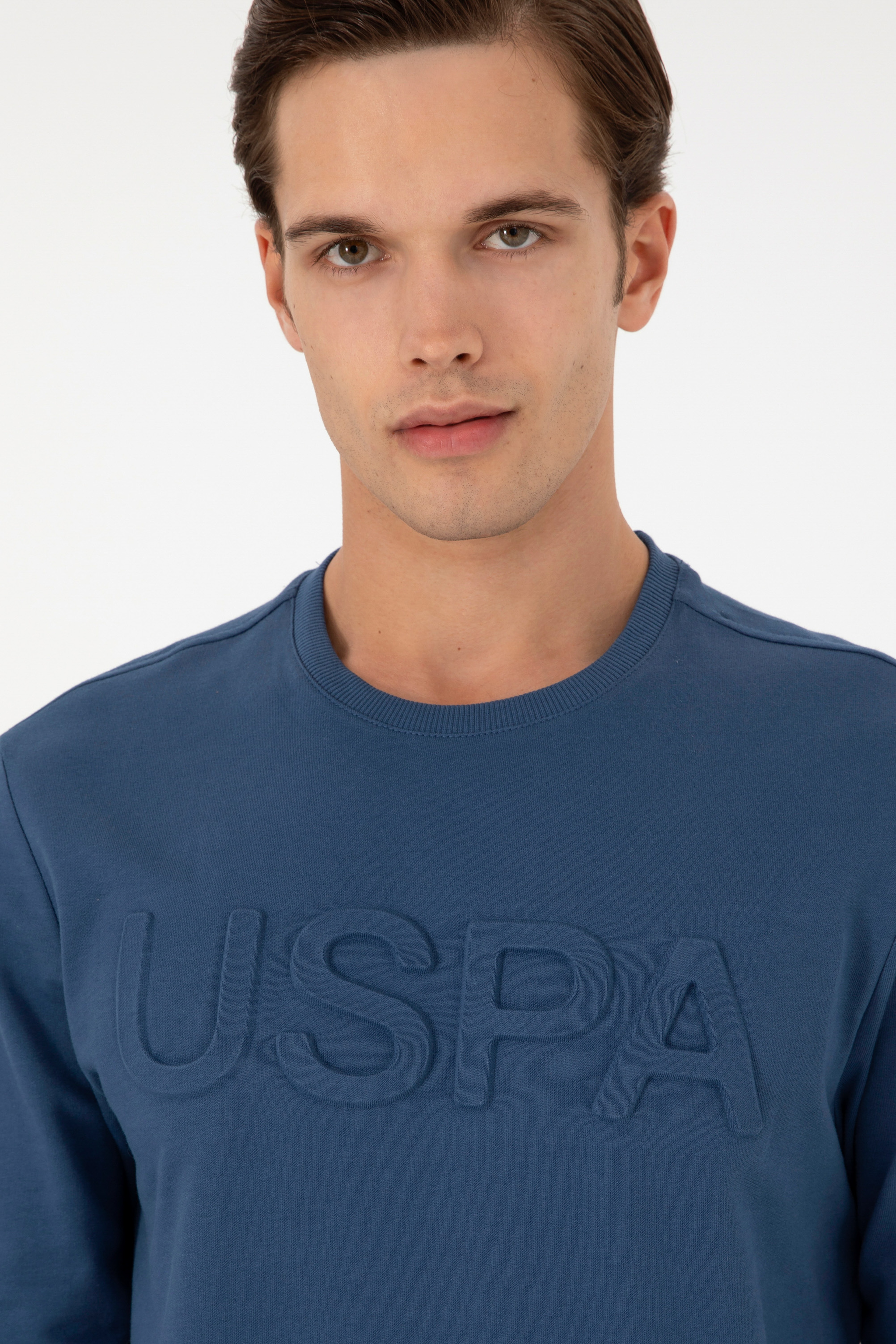 Erkek Regular Fit Bisiklet Yaka İndigo Basic Sweatshirt - Image 2