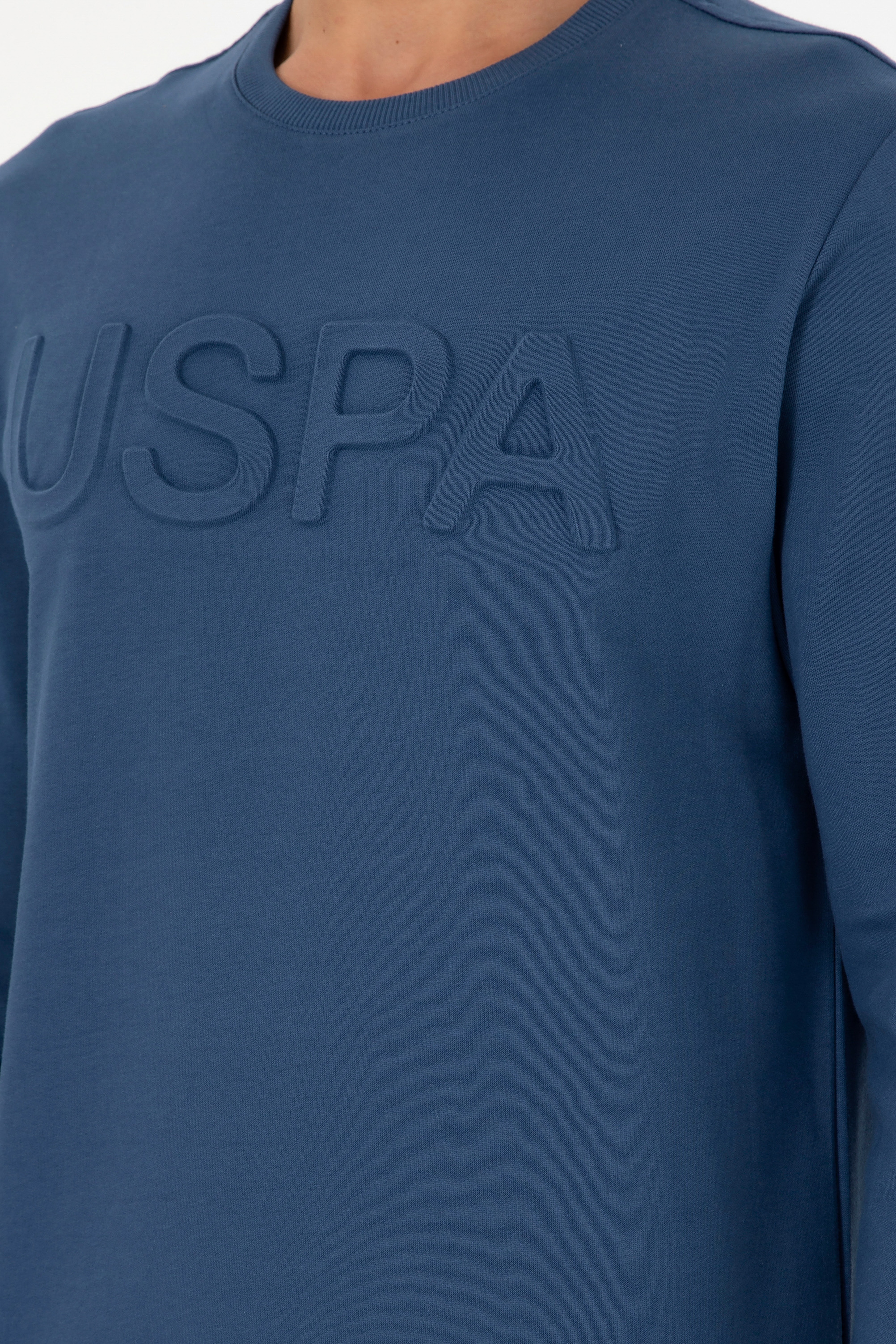 Erkek Regular Fit Bisiklet Yaka İndigo Basic Sweatshirt - Image 7