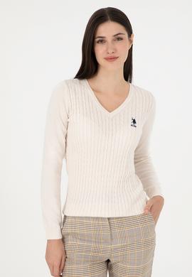 Kadın Krem Basic V Yaka Kazak - 50289486011