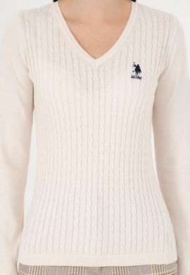 Kadın Krem Basic V Yaka Kazak - 50289486011