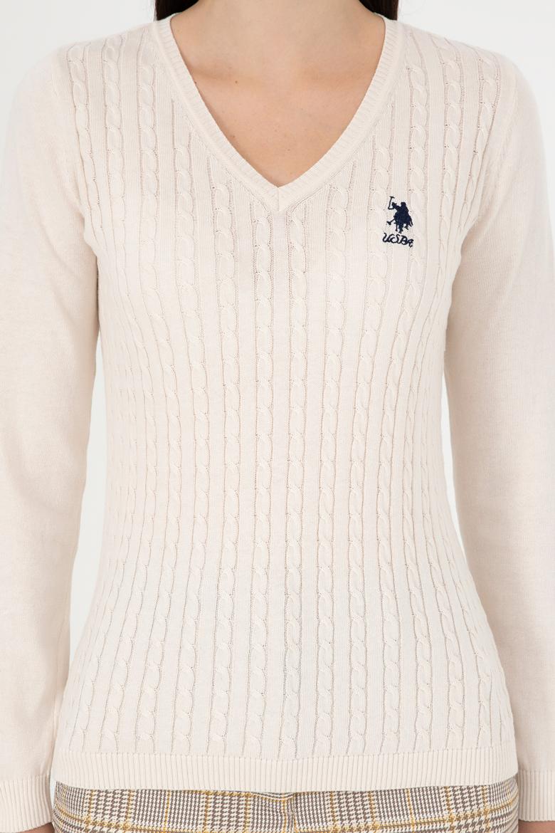 Kadın Krem Basic V Yaka Kazak - 50289486011