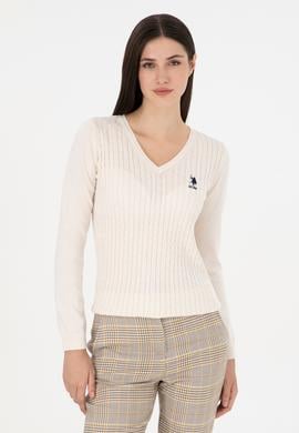 Kadın Krem Basic V Yaka Kazak - 50289486011