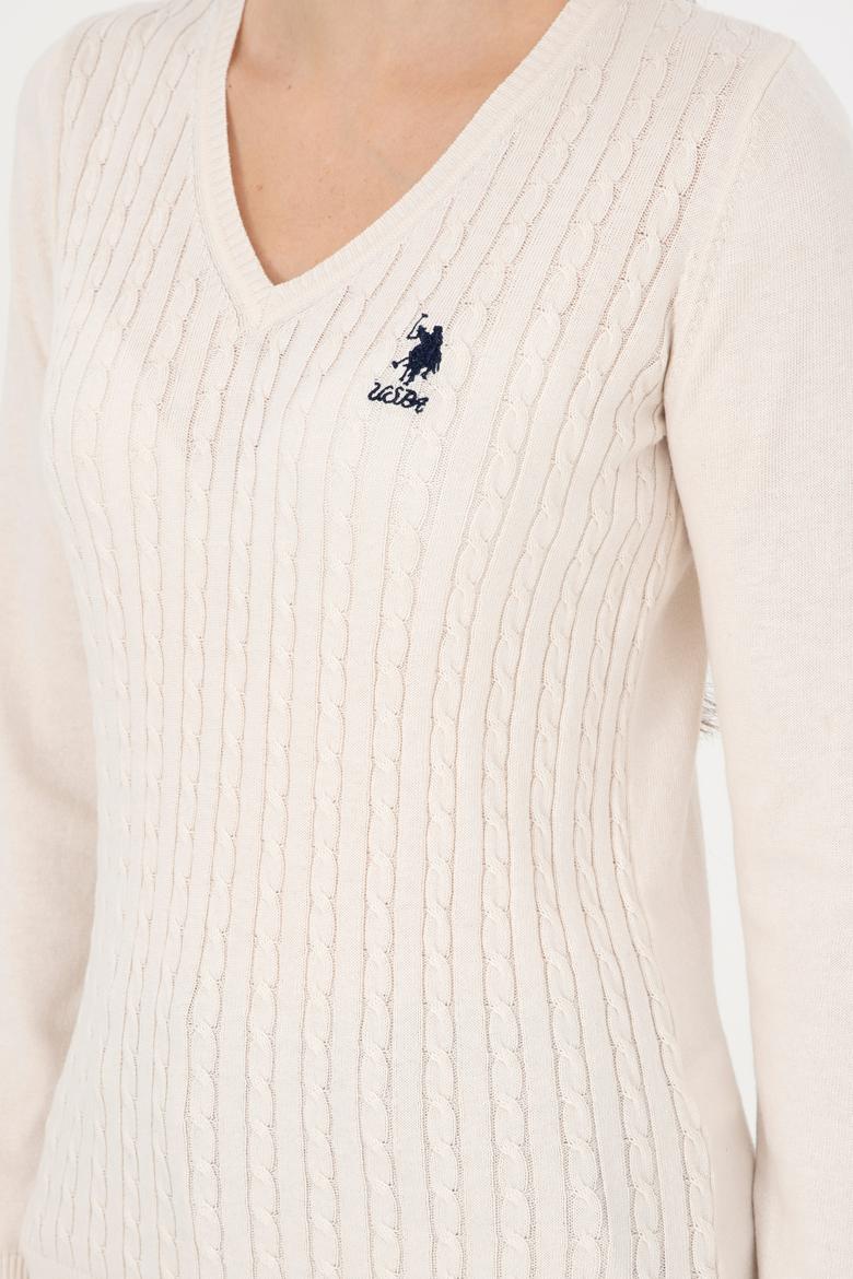 Kadın Krem Basic V Yaka Kazak - 50289486011