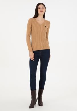 Kadın Krem Basic V Yaka Kazak - 50289486033