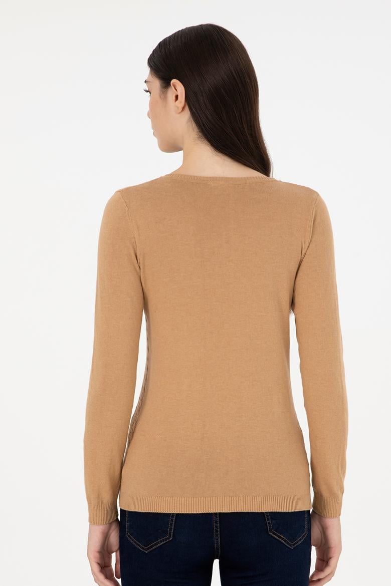 Kadın Krem Basic V Yaka Kazak - 50289486033