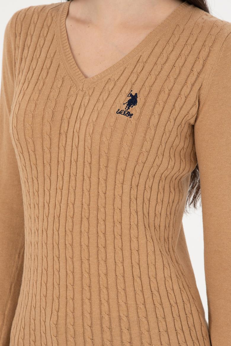 Kadın Krem Basic V Yaka Kazak - 50289486033